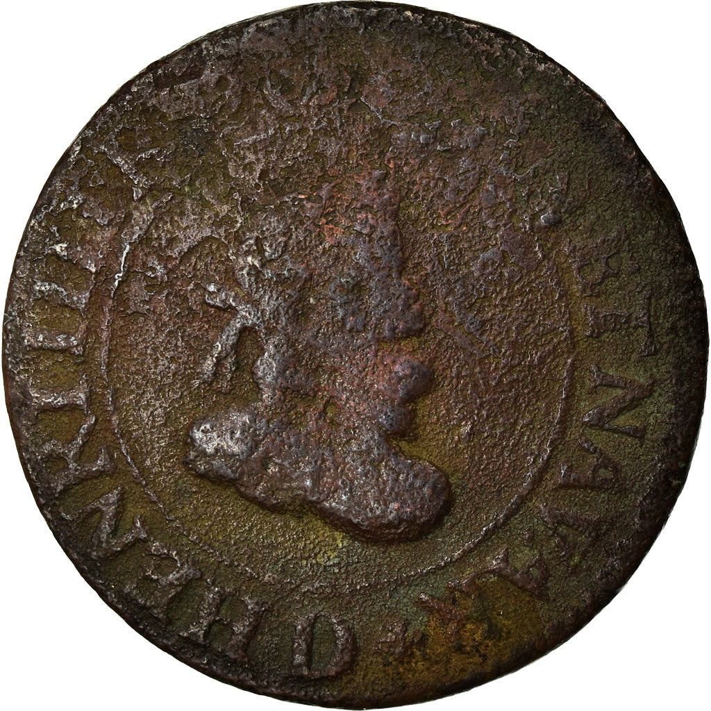 Moeda, França, Henri IV, Double Tournois, 1608, Lyon, F(12-15), Cobre