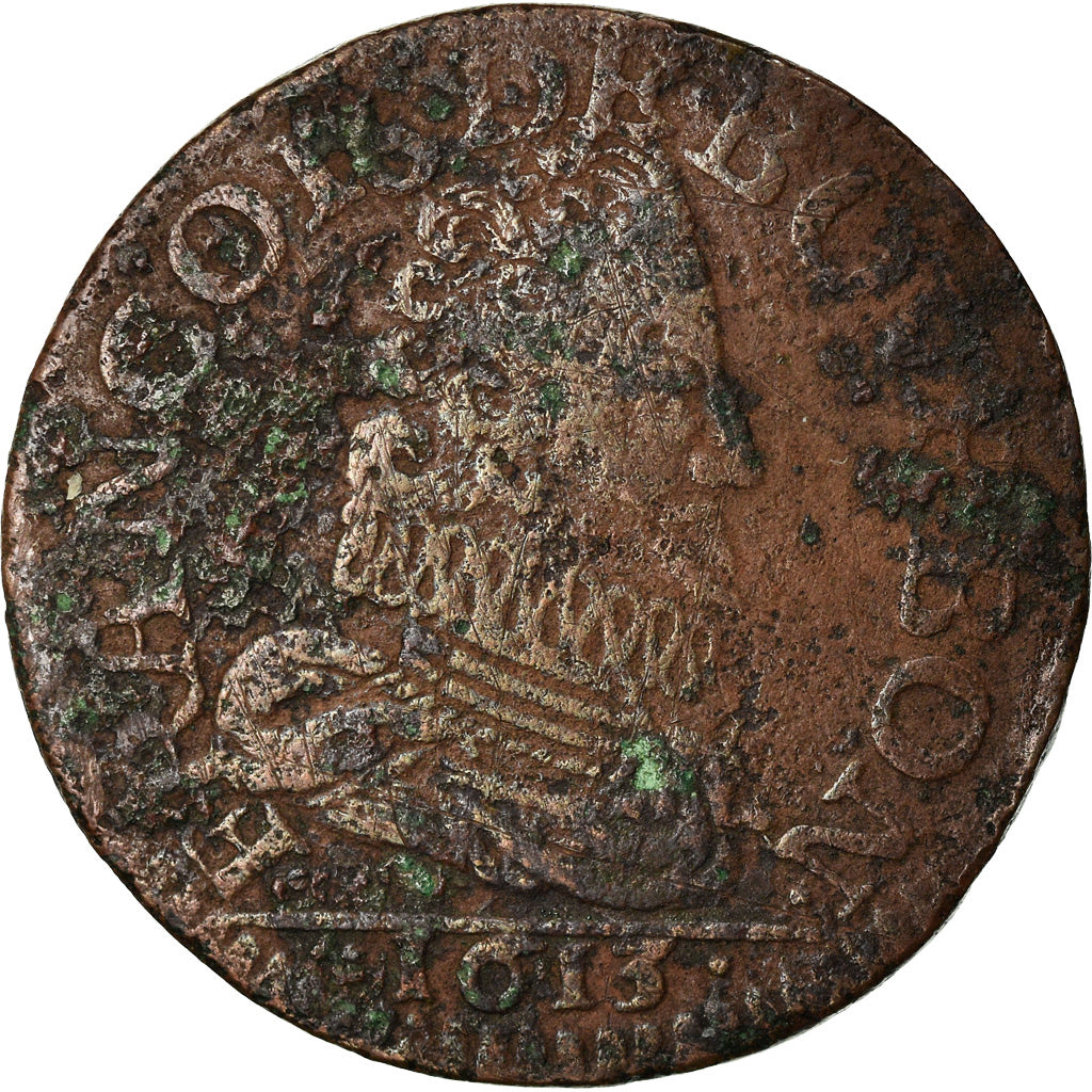 Moneda, Francia, CHÂTEAU-REGNAULT, François de Bourbon, Liard, 1613, BC+