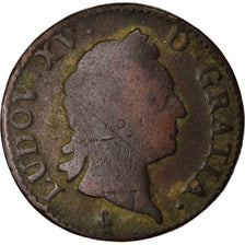 Moneta, Francia, Louis XV, Sol à la vieille tête, Sol, 1772, Troyes, B, Rame