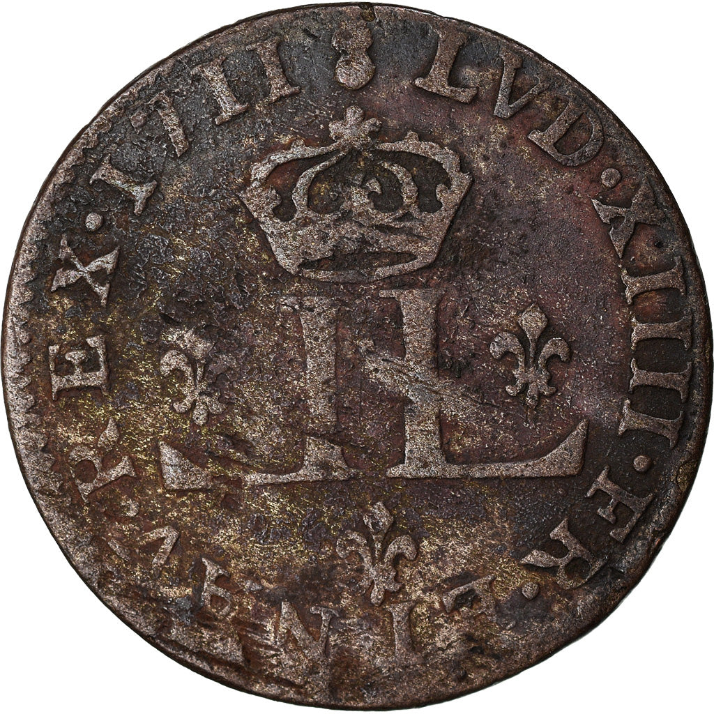 Coin, France, Louis XIV, XXX Deniers aux 2 L couronnés, 30 Deniers, 1711, Metz