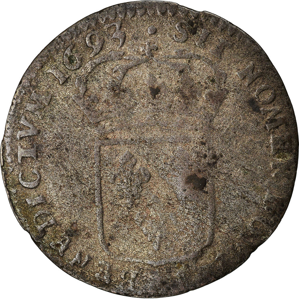 Coin, France, Louis XIV, Sol de 15 deniers ou quinzain, 15 Deniers, 1693, Reims