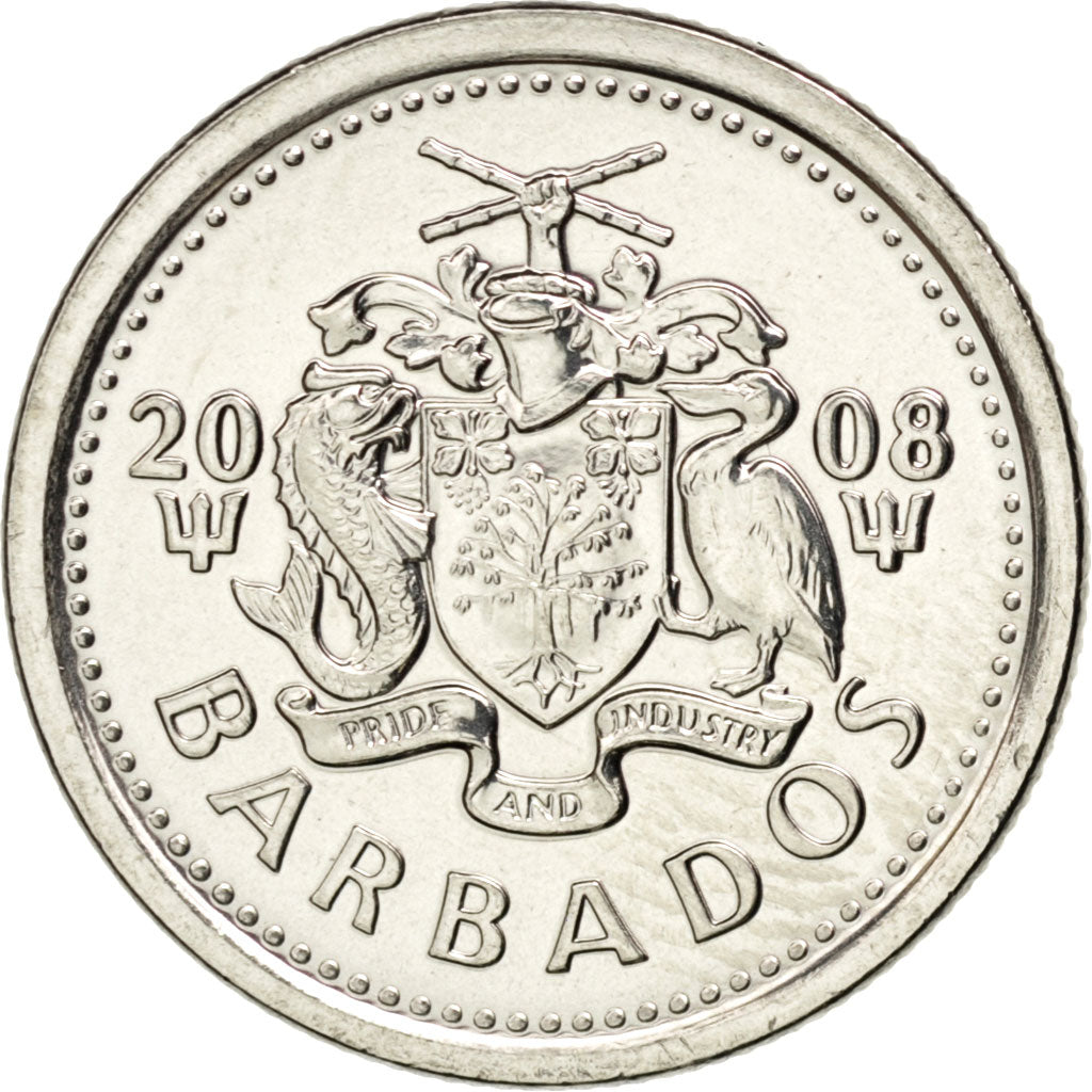 Coin, Barbados, 10 Cents, 2008, MS(63), Nickel plated steel, KM:12a
