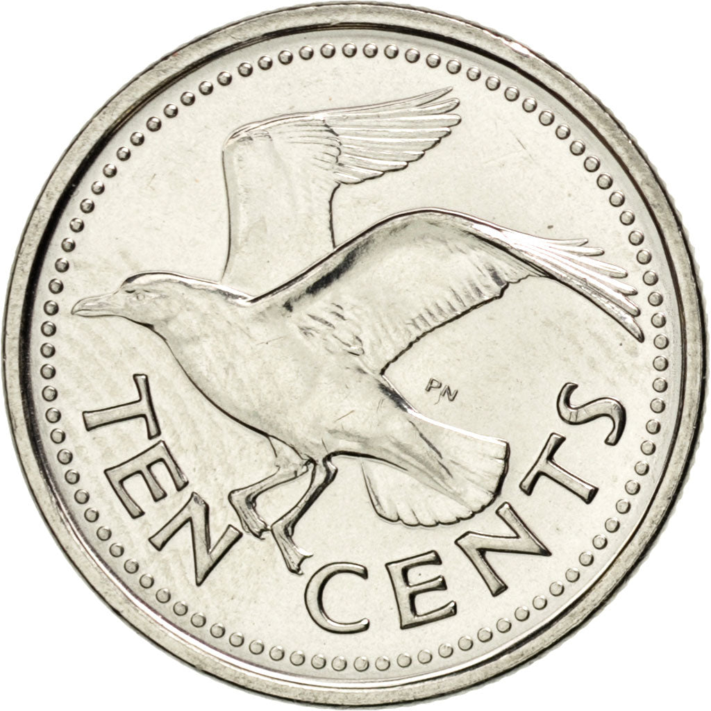 Coin, Barbados, 10 Cents, 2008, MS(63), Nickel plated steel, KM:12a