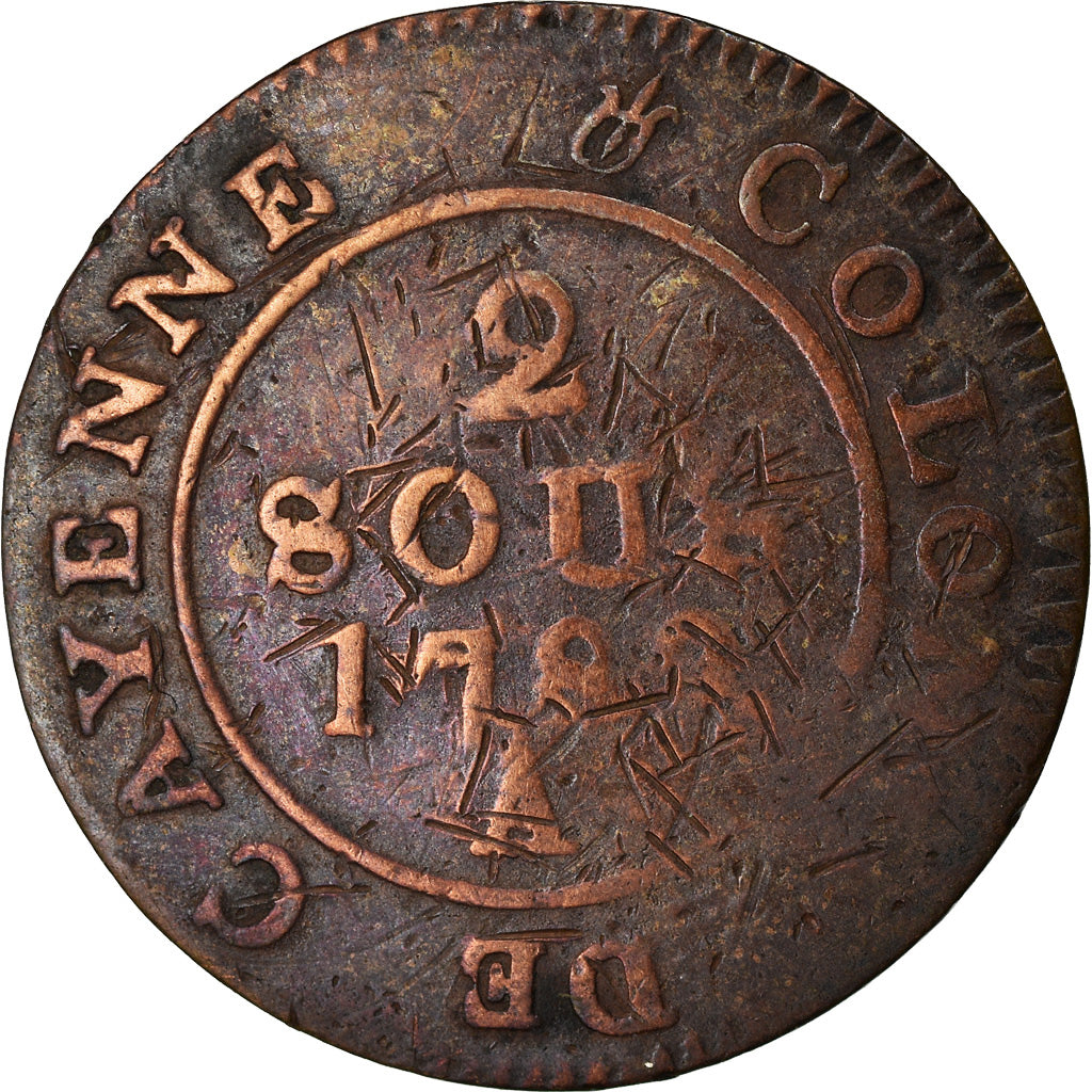 Moneta, Guinea francese, 2 Sous, 1789, Paris, MB, Biglione, KM:1, Lecompte:20