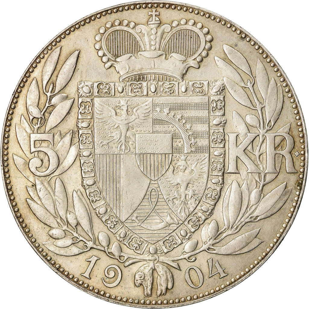 Moneda, Liechtenstein, Prince John II, 5 Kronen, 1904, Bern, MBC+, Plata, KM:4