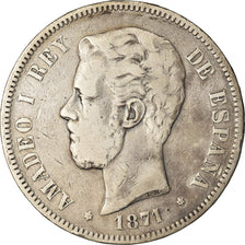 Münze, Spanien, Amadeao I, 5 Pesetas, 1871, Madrid, S, Silber, KM:666