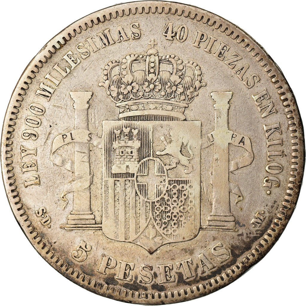 Münze, Spanien, Amadeao I, 5 Pesetas, 1871, Madrid, S, Silber, KM:666
