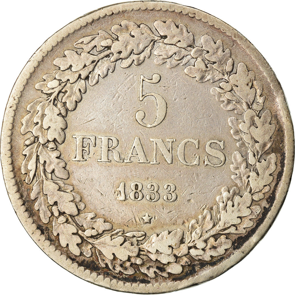 Moneta, Belgio, Leopold I, 5 Francs, 5 Frank, 1833, MB+, Argento, KM:3.1