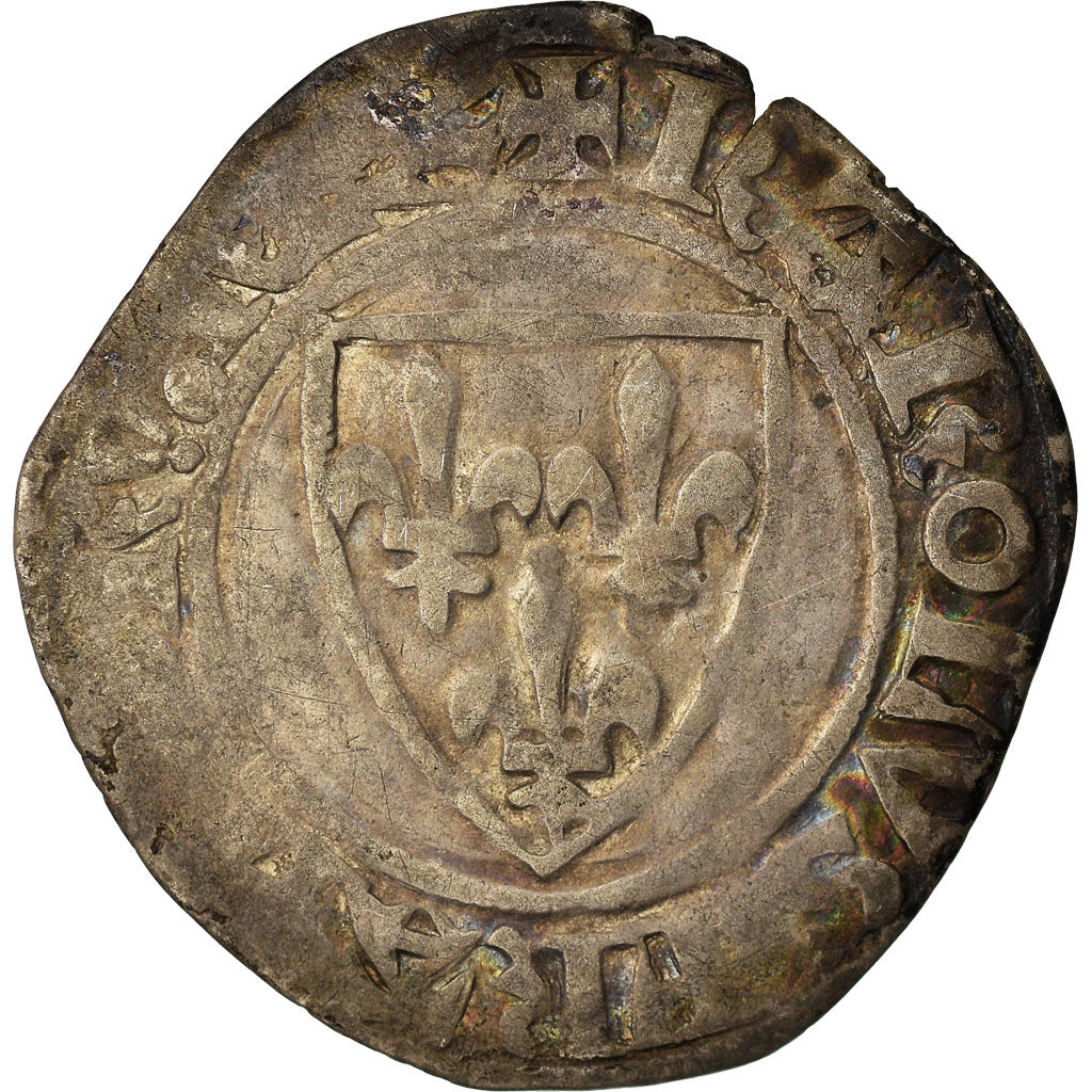 Coin, France, Charles VI, Blanc Guénar, Rouen, VF(30-35), Billon, Duplessy:377A