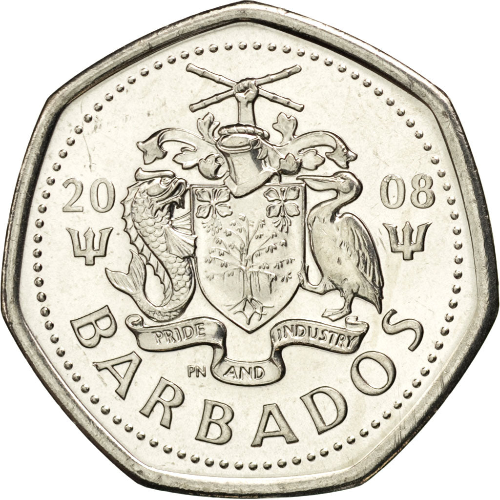 BARBADOS, Dollar, 2008, KM #14.2a, MS(63), Nickel Plated Steel, 25.85, 5.54