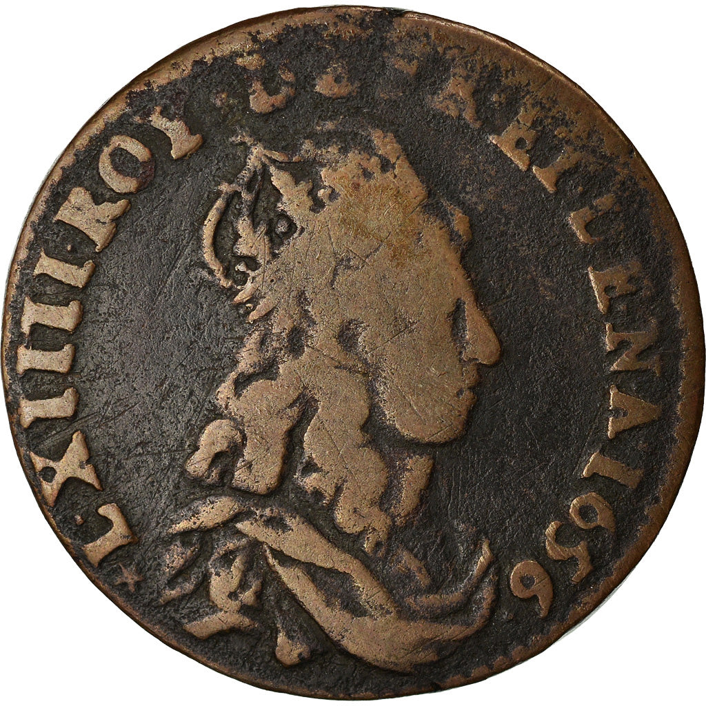 Münze, Frankreich, Louis XIV, Liard de France au buste juvénile, deuxième