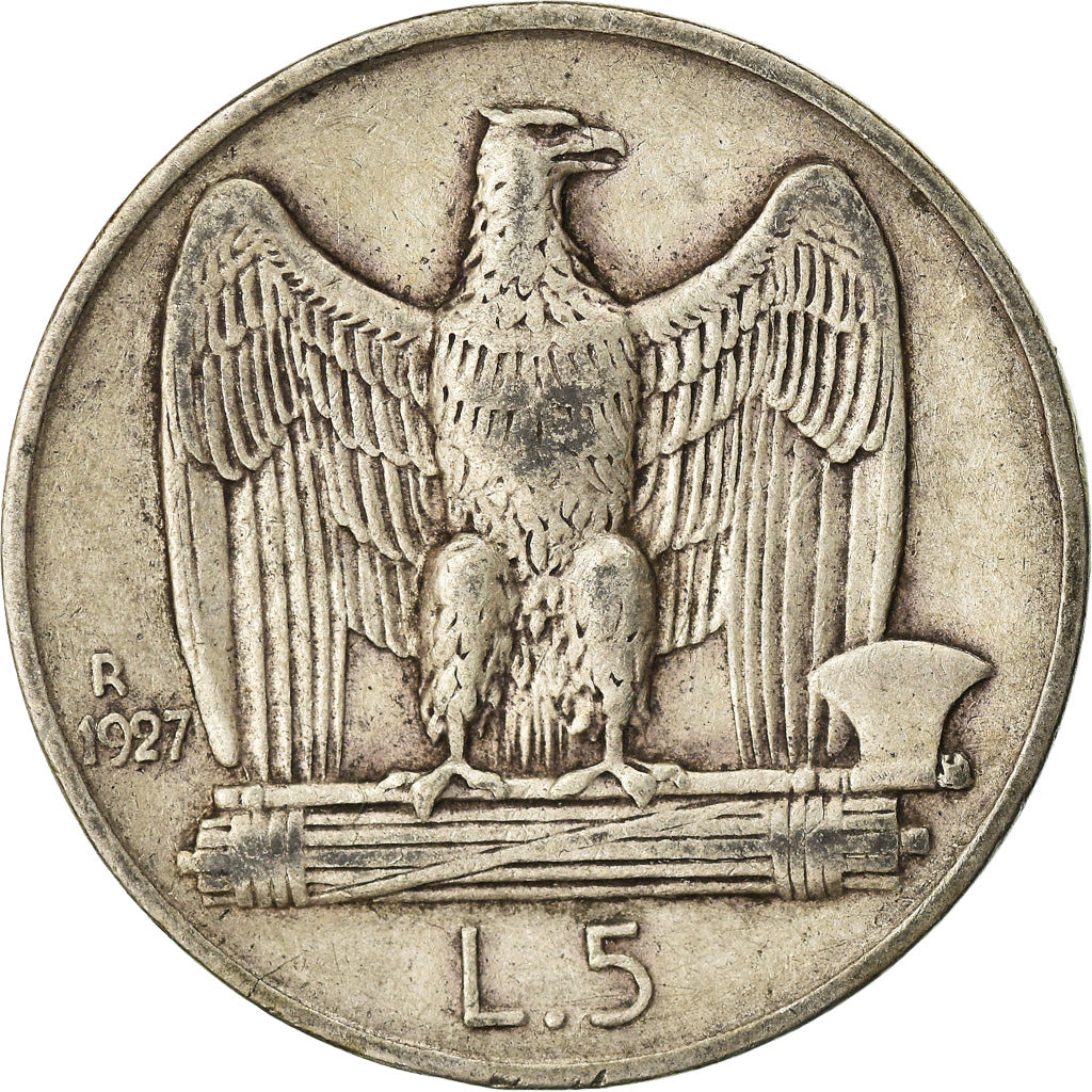 Coin, Italy, Vittorio Emanuele III, 5 Lire, 1927, Rome, EF(40-45), Silver