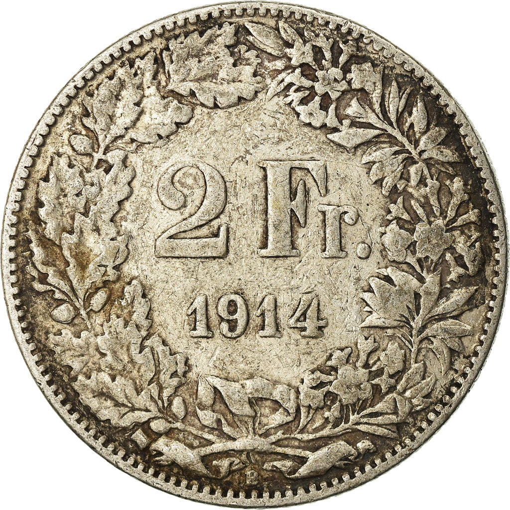Coin, Switzerland, 2 Francs, 1914, Bern, VF(30-35), Silver, KM:21