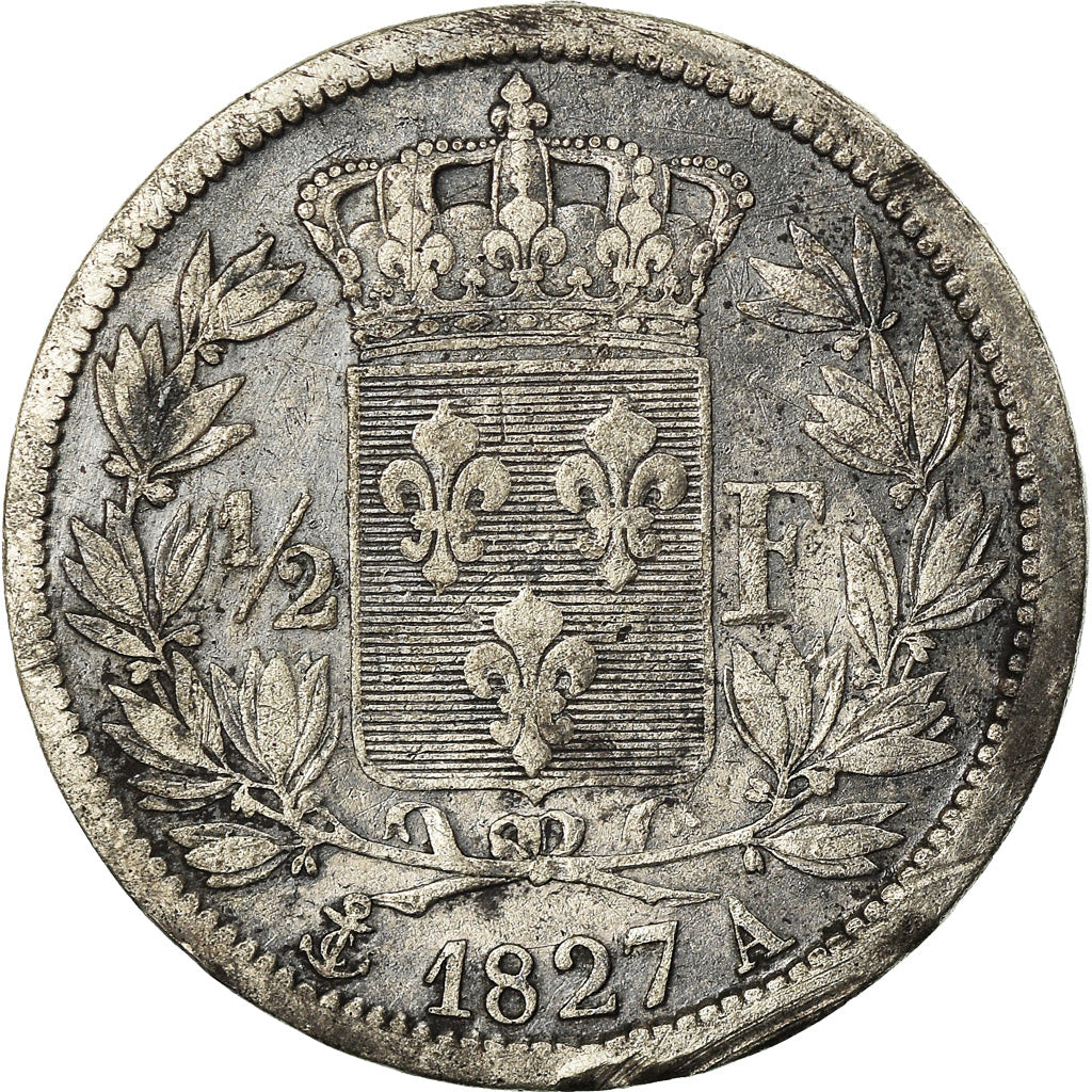 Moneta, Francia, Charles X, 1/2 Franc, 1827, Paris, MB, Argento, KM:723.1