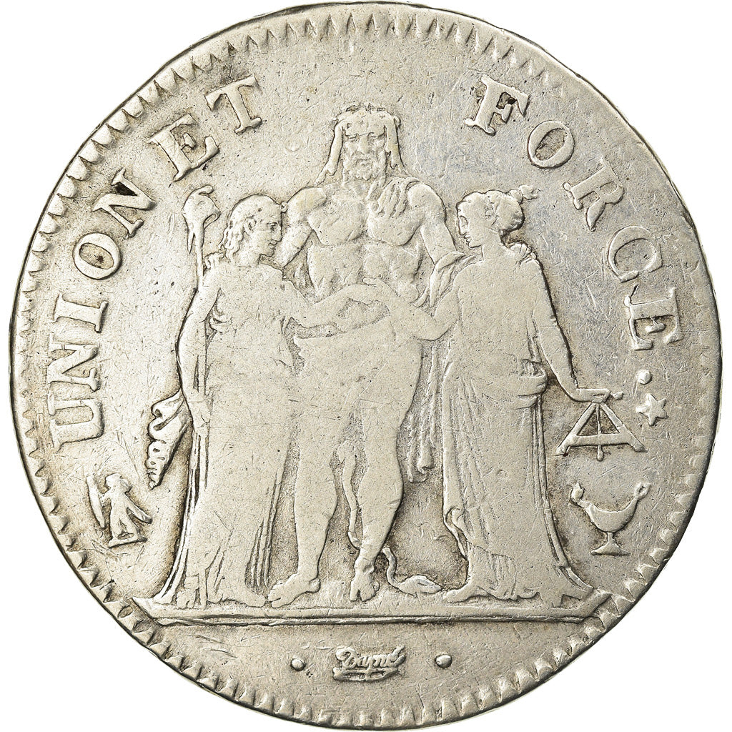 Coin, France, Union et Force, 5 Francs, AN 5, Bordeaux, VF(30-35), Silver