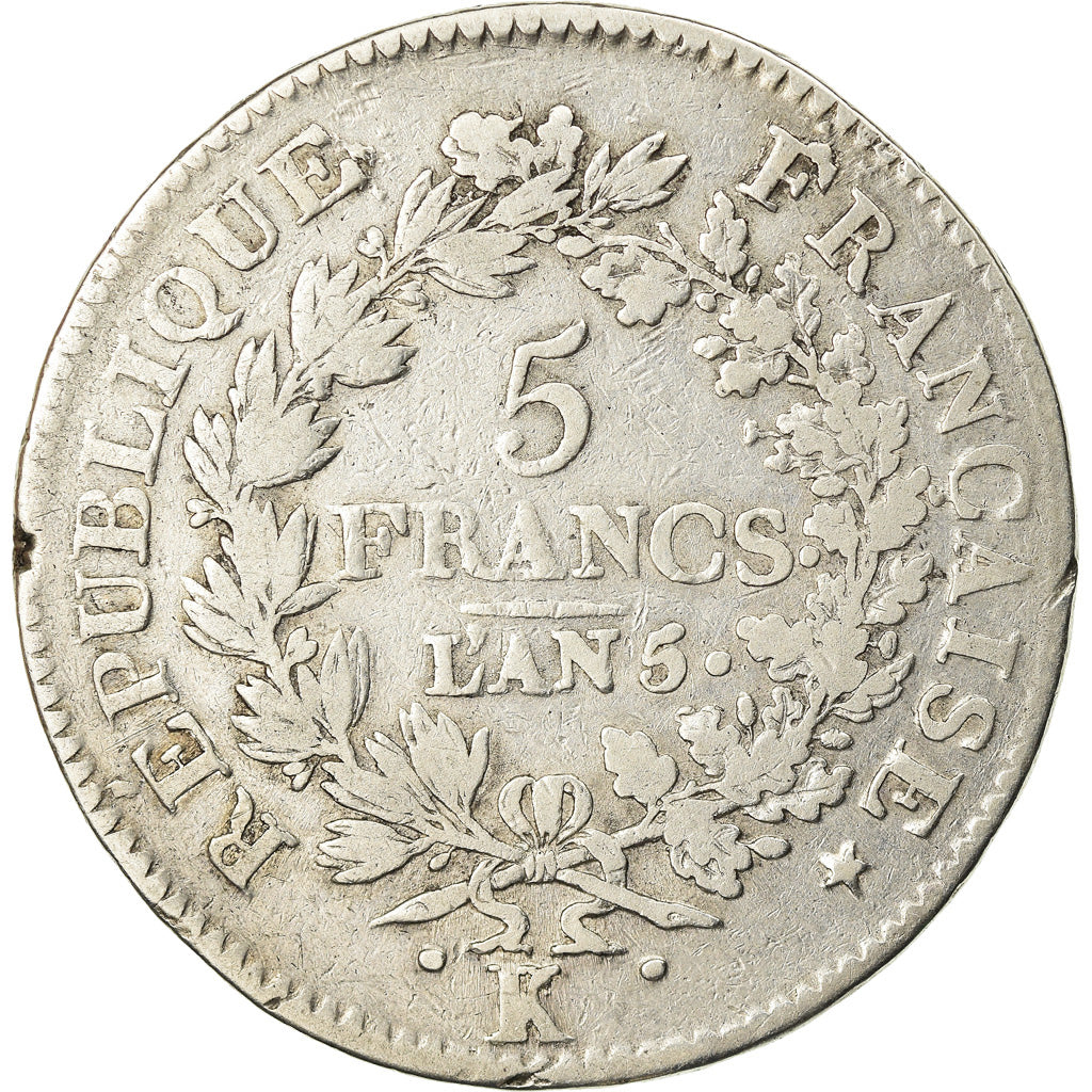 Coin, France, Union et Force, 5 Francs, AN 5, Bordeaux, VF(30-35), Silver