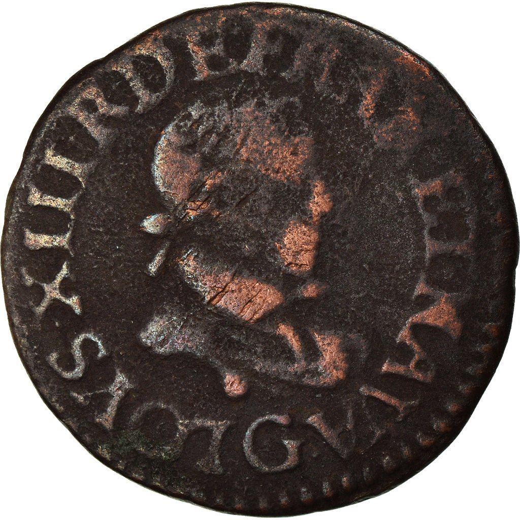 Moeda, França, Louis XIII, Double tournois, buste enfantin, Double Tournois