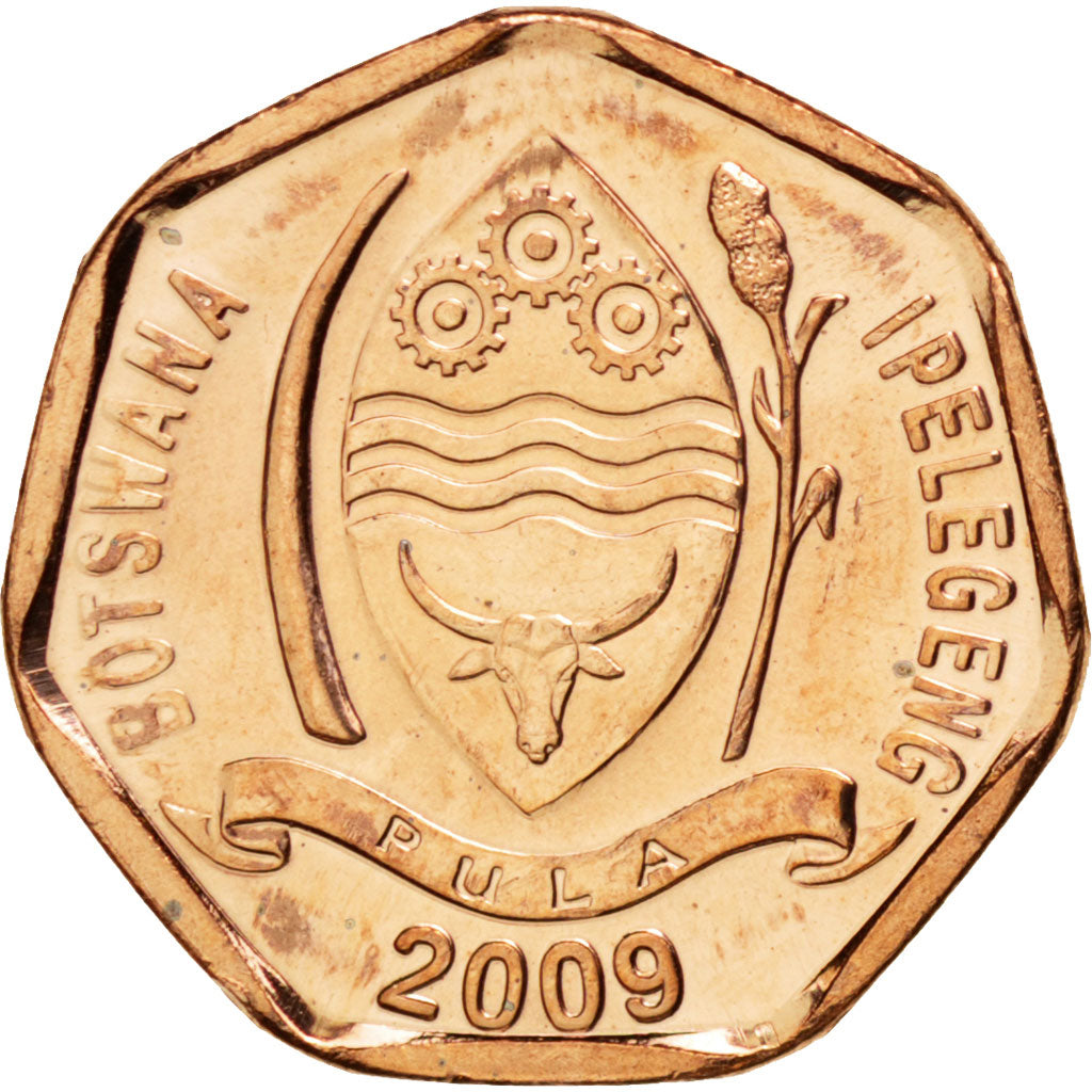 BOTSWANA, 5 Thebe, 2009, British Royal Mint, KM #26, MS(63), Copper Plated...