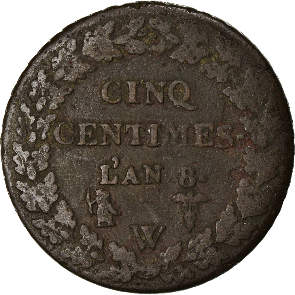 Coin, France, Dupré, 5 Centimes, AN 8, Lille, VF(20-25), Bronze, KM:640.11