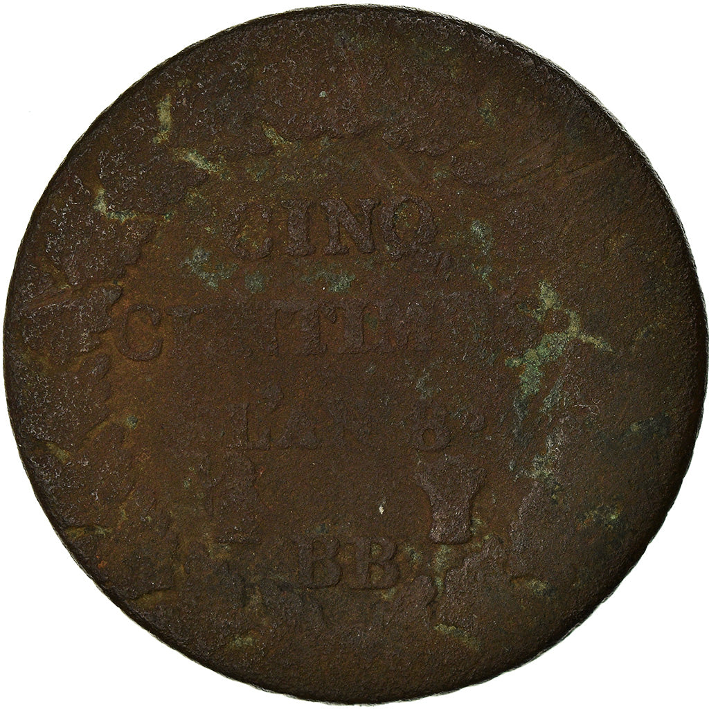 Münze, Frankreich, Dupré, 5 Centimes, AN 8, Strasbourg, SGE, Bronze, KM:640.4