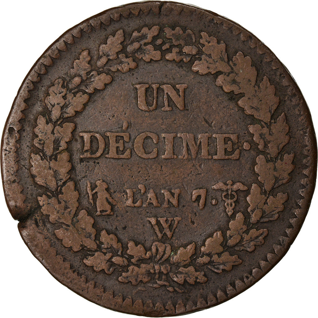 Coin, France, Dupré, Decime, AN 7, Lille, VF(30-35), Bronze, KM:644.11