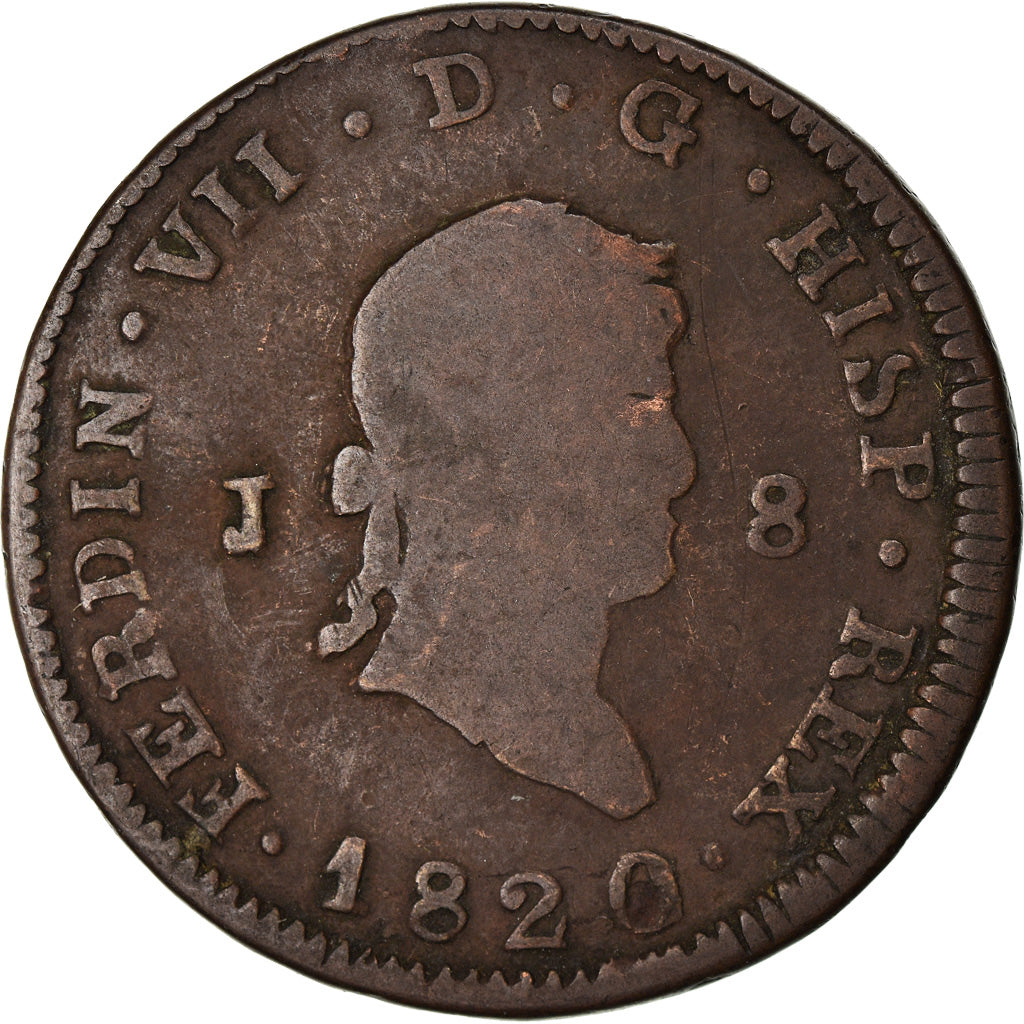 Coin, Spain, Ferdinand VII, 8 Maravedis, 1820, Jubia, F(12-15), Copper, KM:491