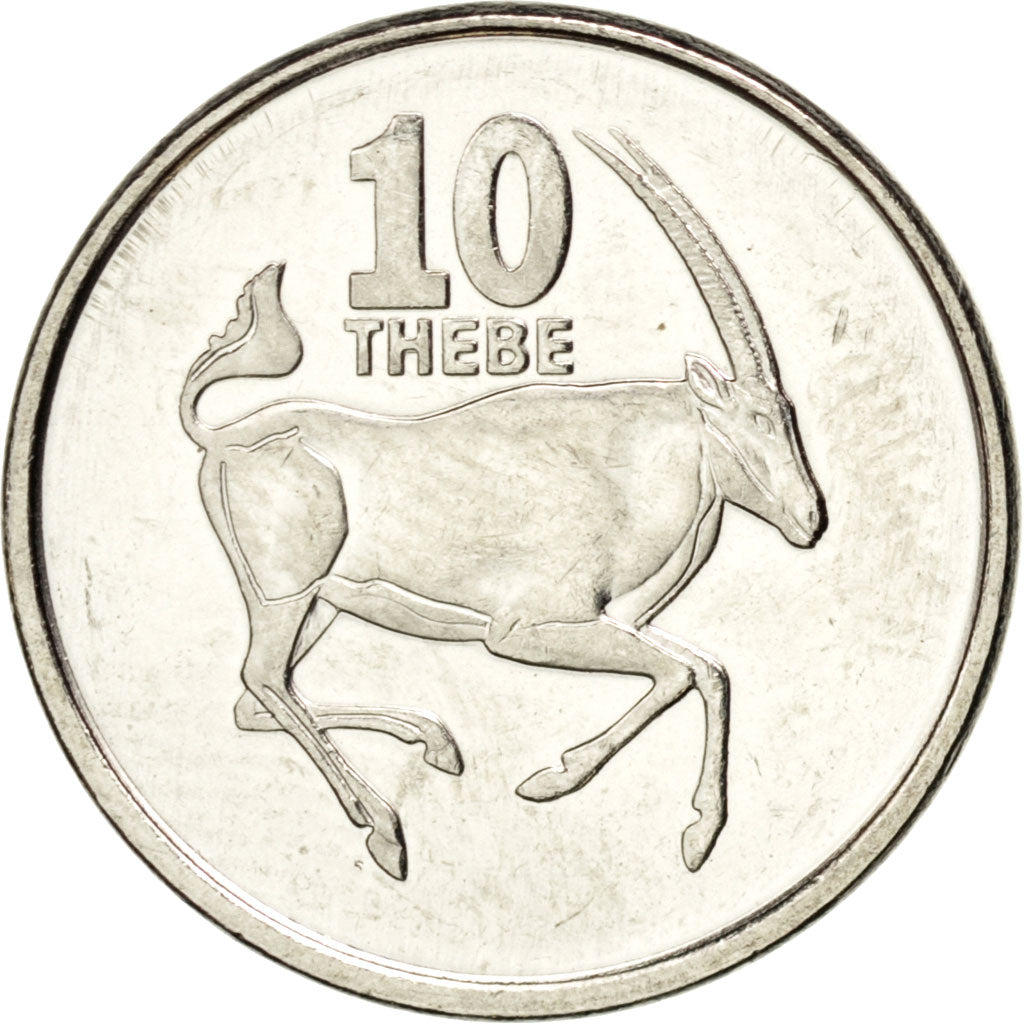 Moneta, Botswana, 10 Thebe, 2008, SPL, Acciaio placcato nichel, KM:27