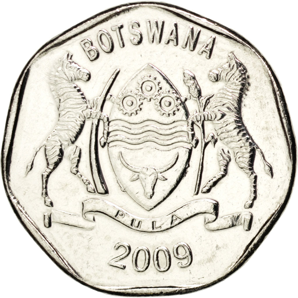 BOTSWANA, 25 Thebe, 2009, British Royal Mint, KM #28, MS(63), Nickel Plated...