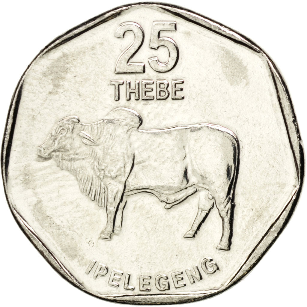 BOTSWANA, 25 Thebe, 2009, British Royal Mint, KM #28, MS(63), Nickel Plated...