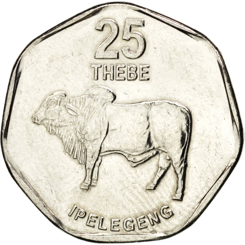 BOTSWANA, 25 Thebe, 2007, British Royal Mint, KM #28, MS(63), Nickel Plated...