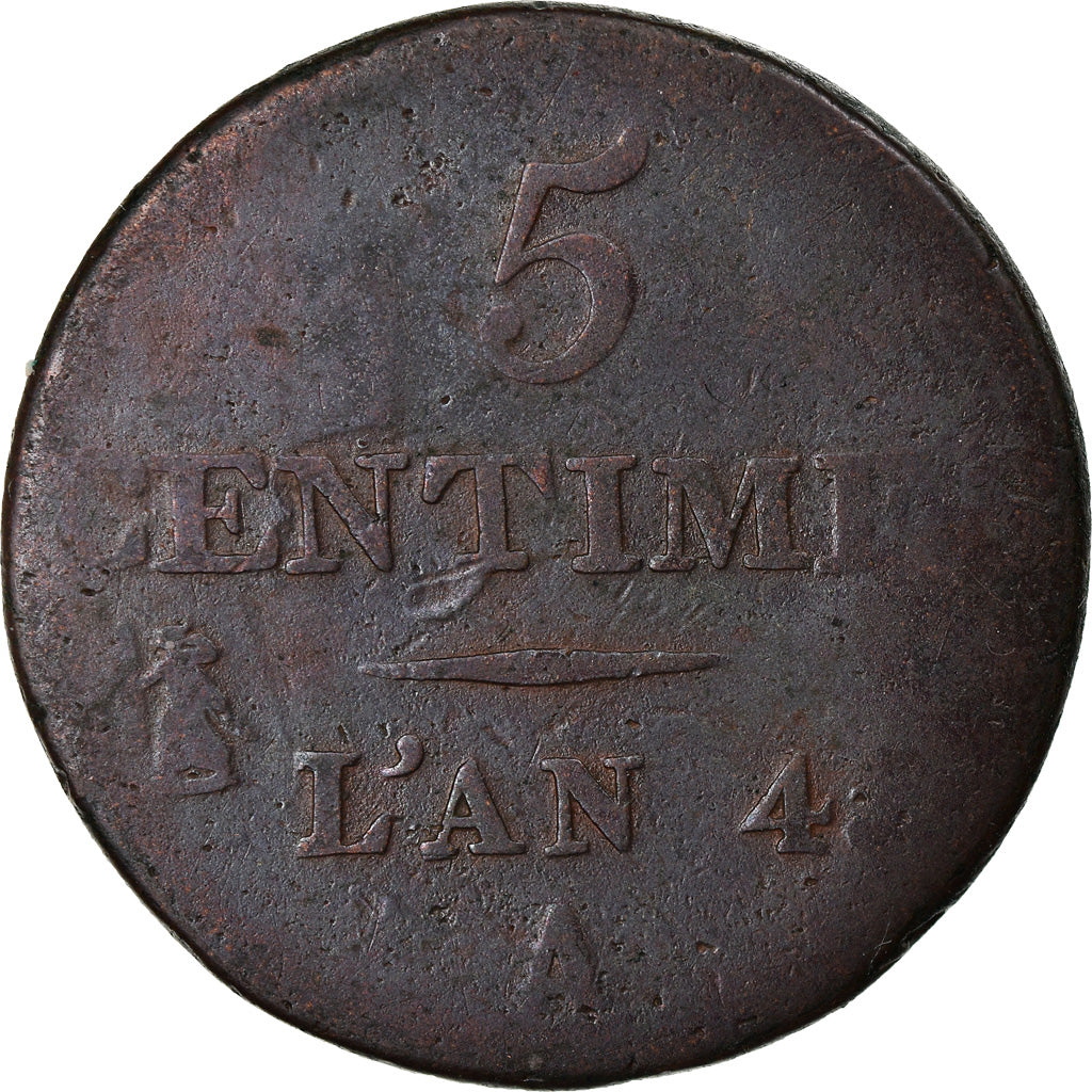 Münze, Frankreich, Dupré, 5 Centimes, AN 4, Paris, S+, Bronze, KM:635.1