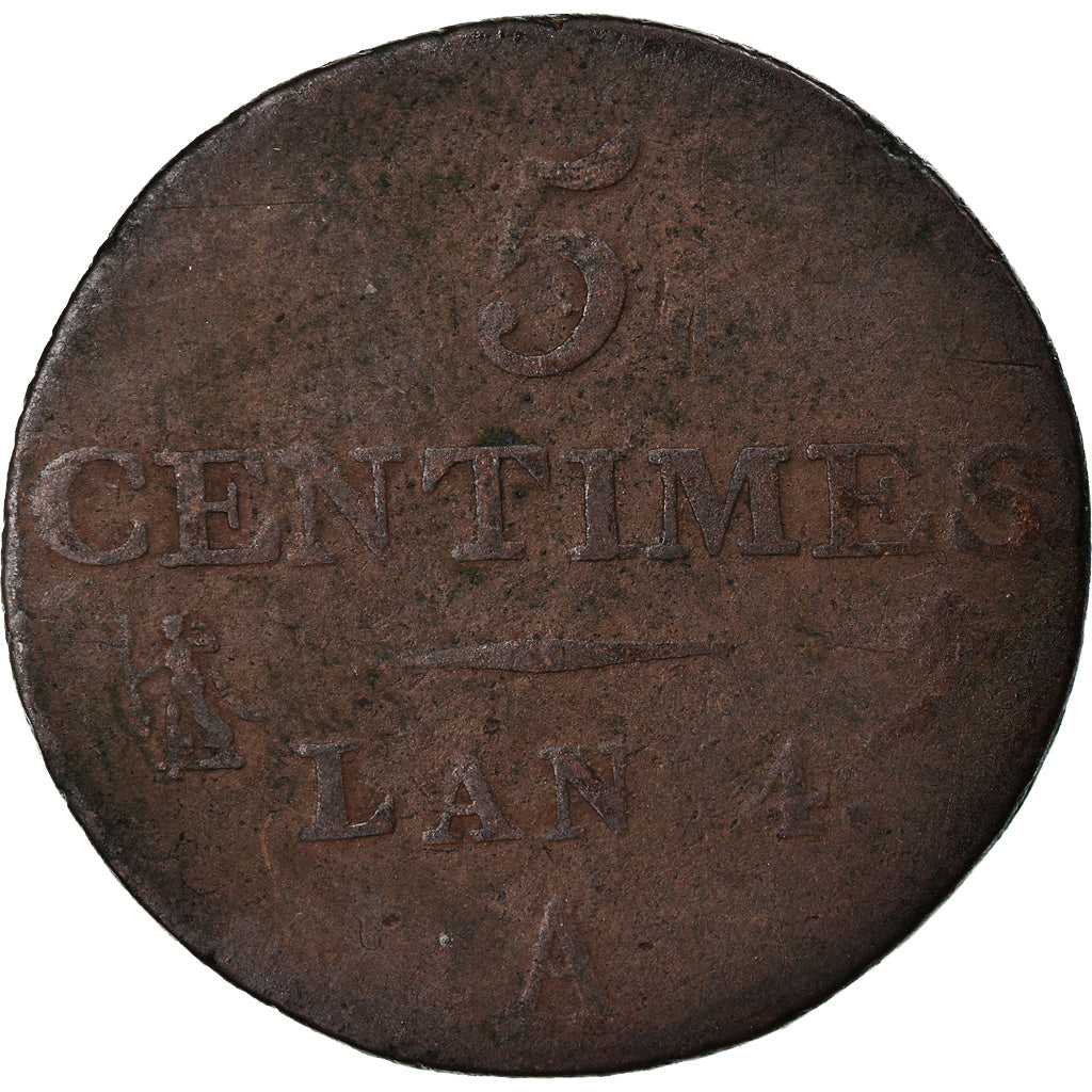 Münze, Frankreich, Dupré, 5 Centimes, AN 4, Paris, S, Bronze, KM:635.1