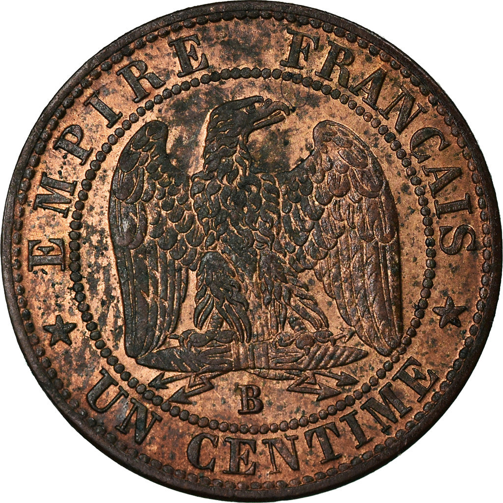 Moeda, França, Napoleon III, Napoléon III, Centime, 1855, Rouen, AU(55-58)