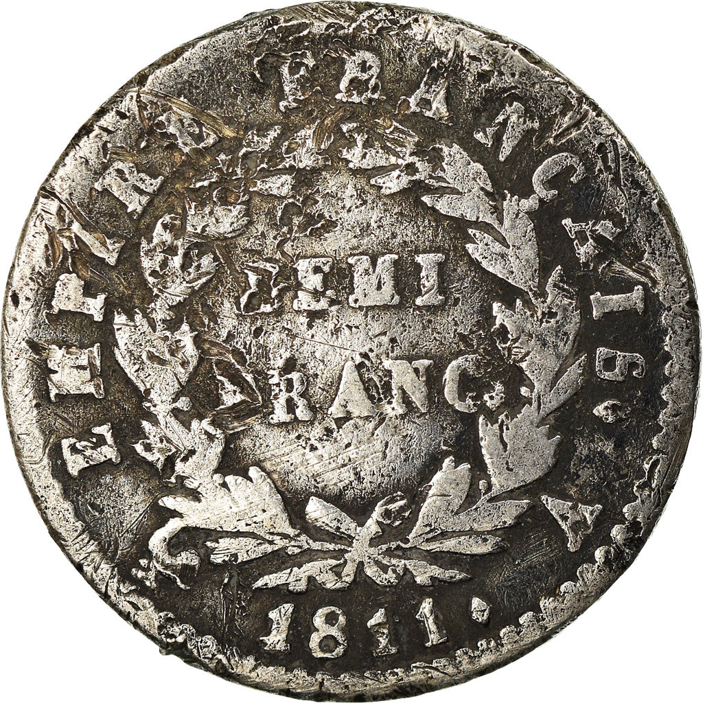 Munten, Frankrijk, Napoléon I, 1/2 Franc, 1811, Paris, ZG+, Zilver, KM:691.1