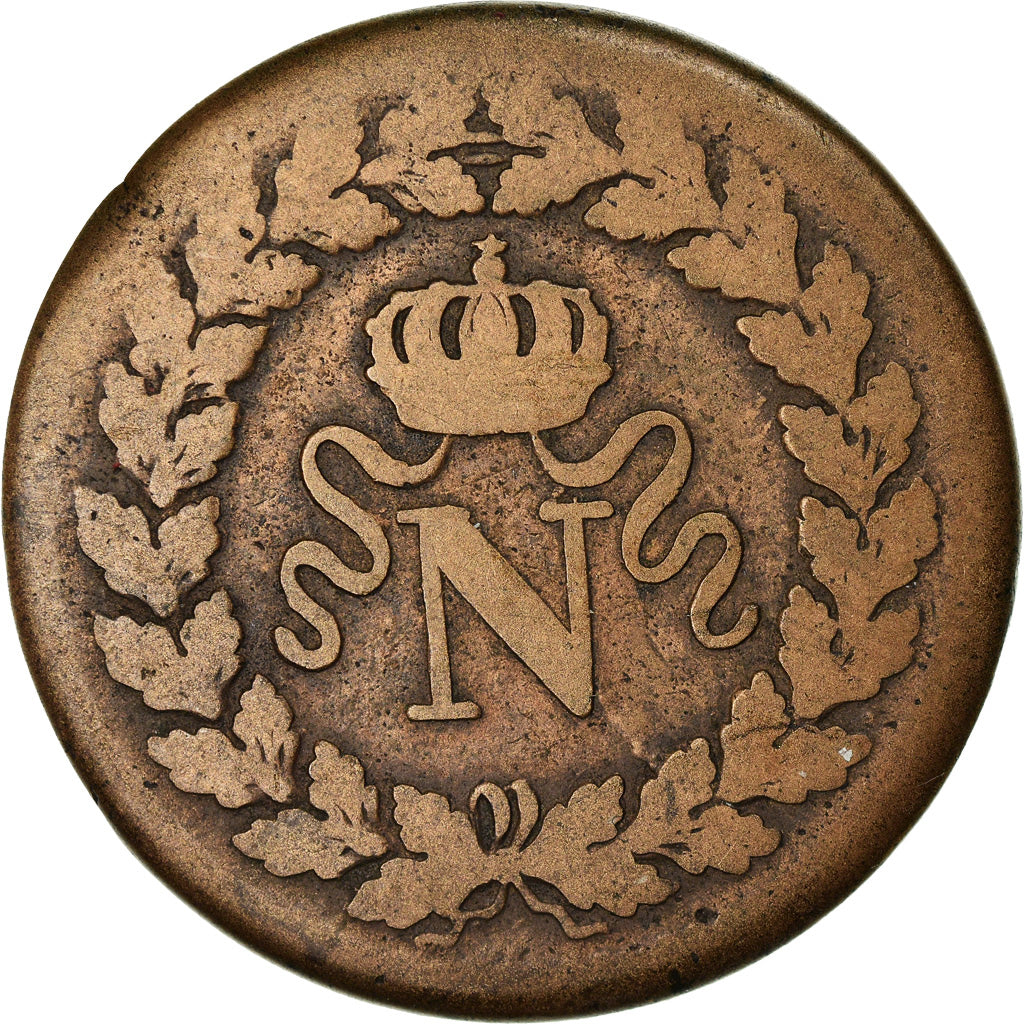 Moneda, Francia, Napoléon I, Decime, 1814, Strasbourg, Variety, BC+, Bronce
