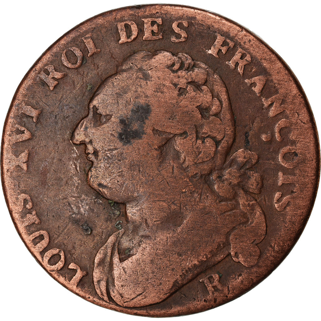 Moneta, Francia, Louis XVI, 12 deniers françois, 12 Deniers, 1791, Orléans