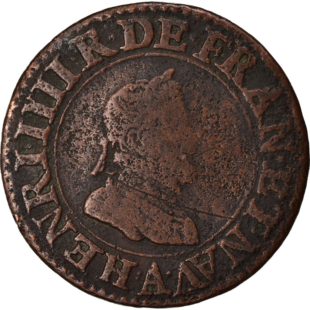 Moneta, Francia, Henri IV, Double Tournois, 1605, Paris, B+, Rame, KM:16.1