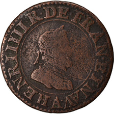 Moneta, Francia, Henri IV, Double Tournois, 1605, Paris, B+, Rame, KM:16.1