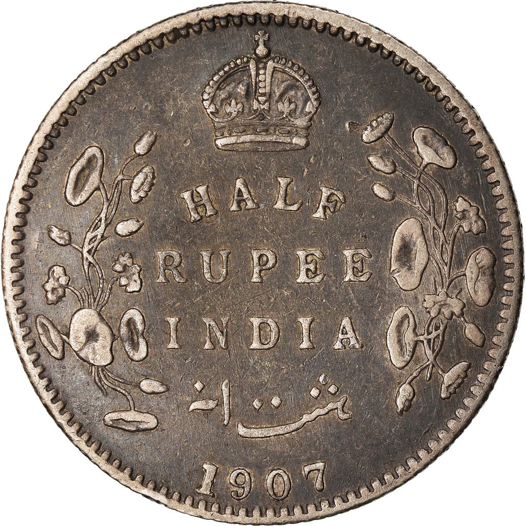 Coin, INDIA-BRITISH, Edward VII, 1/2 Rupee, 1907, Bombay, VF(30-35), Silver