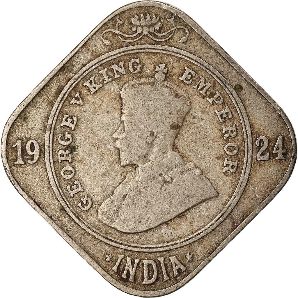 Coin, INDIA-BRITISH, George V, 2 Annas, 1924, Bombay, VF(20-25), Copper-nickel