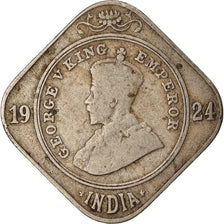 Coin, INDIA-BRITISH, George V, 2 Annas, 1924, Bombay, VF(20-25), Copper-nickel