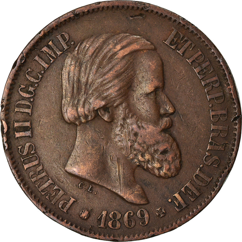 Coin, Brazil, Pedro II, 20 Reis, 1869, EF(40-45), Bronze, KM:474