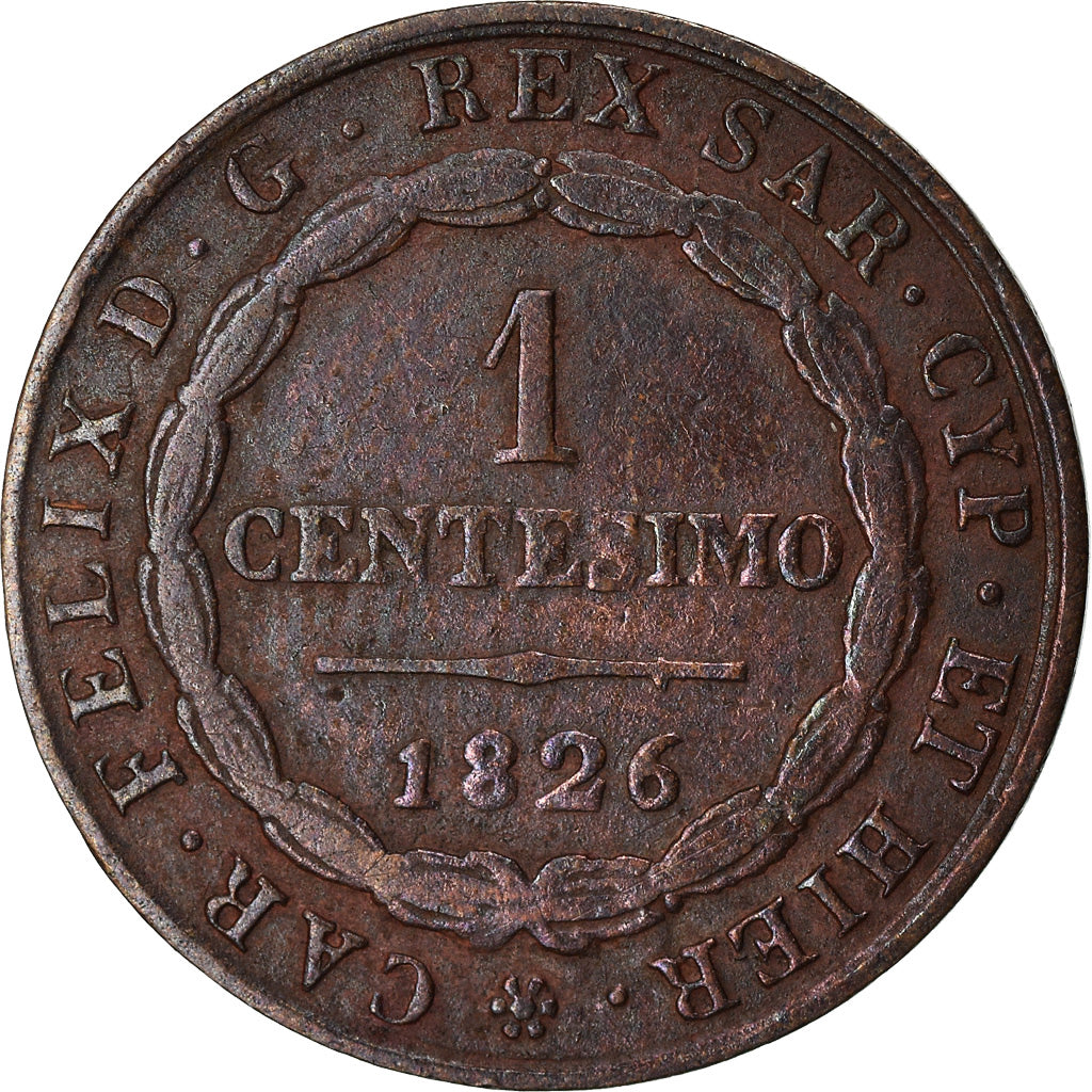 Moneta, STATI ITALIANI, SARDINIA, Carlo Felice, Centesimo, 1826, Torino, MB+