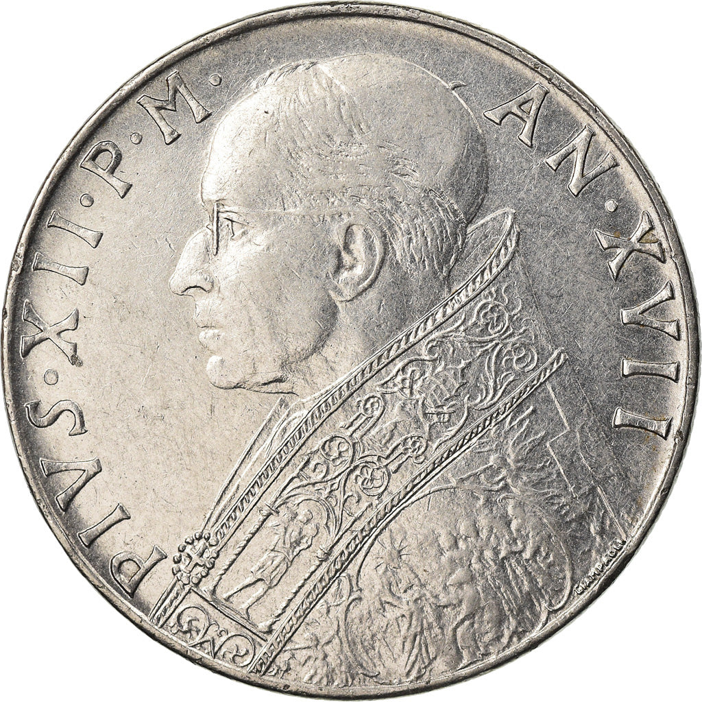 Moneta, CITTÀ DEL VATICANO, Pius XII, 100 Lire, 1955, Roma, BB, Acciaio