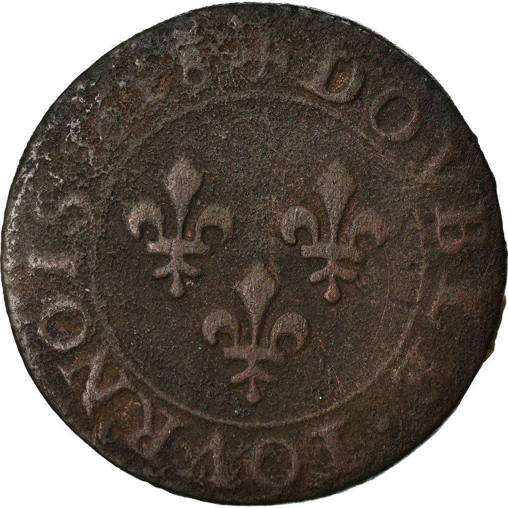Coin, France, Louis XIII, Double tournois, buste juvénile au col fraisé