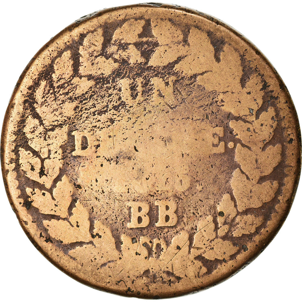Moeda, França, Louis XVIII, Decime, 1815, Strasbourg, F(12-15), Bronze, KM:701