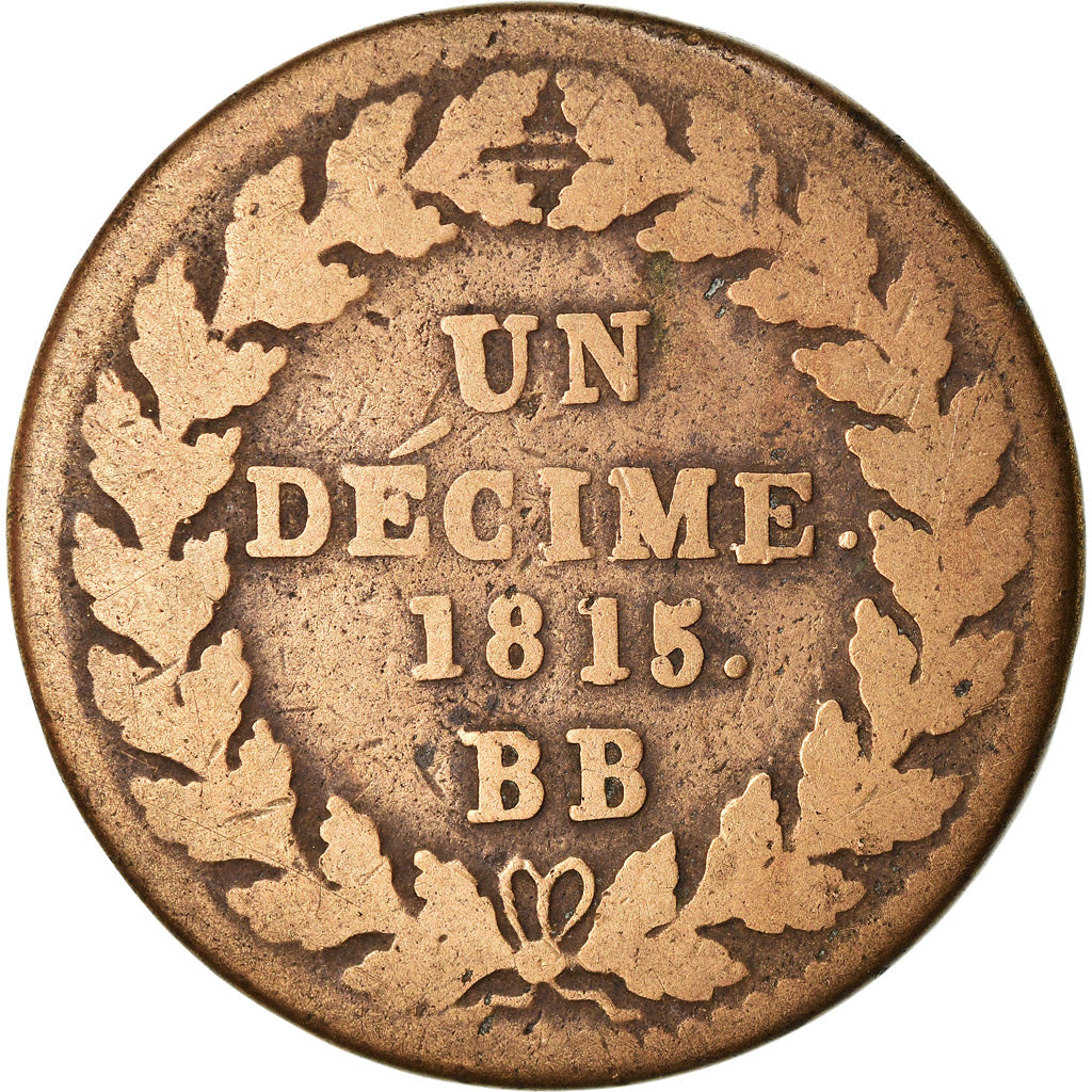 Moneda, Francia, Louis XVIII, Decime, 1815, Strasbourg, BC, Bronce, KM:701