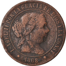 Coin, Spain, Isabel II, 5 Centimos, 1868, Barcelona, VF(20-25), Copper, KM:635.1