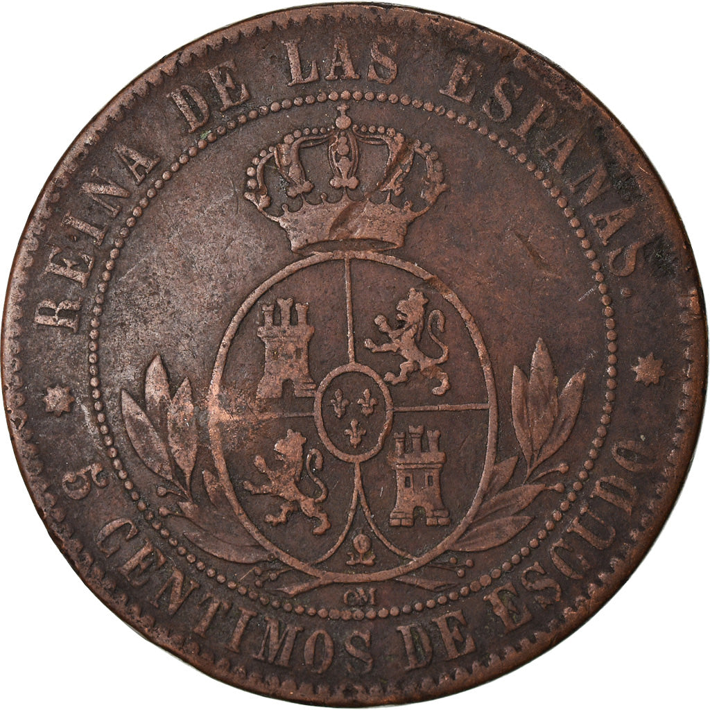 Coin, Spain, Isabel II, 5 Centimos, 1868, Barcelona, VF(20-25), Copper, KM:635.1