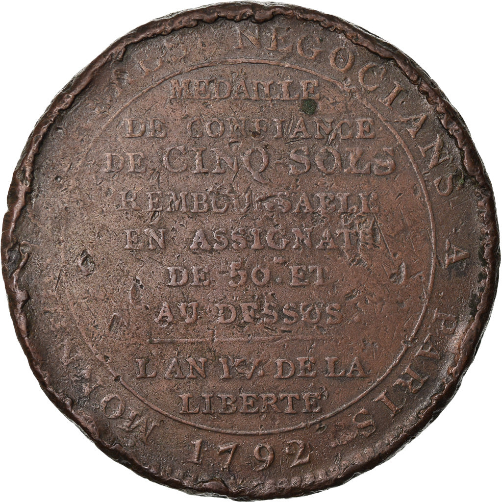 Monnaie, France, Monneron, 5 Sols, 1792, Paris, TB+, Bronze
